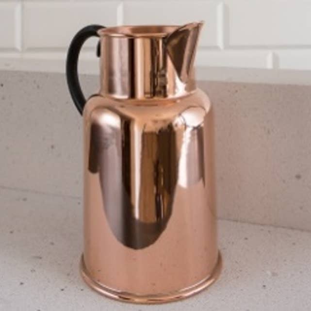 ANATOLIACRAFT - Wholesale Pitcher - Handmade Solid Copper Water Pitcher – Vintage Farmhouse Jug with Black Handle (1000 ml)