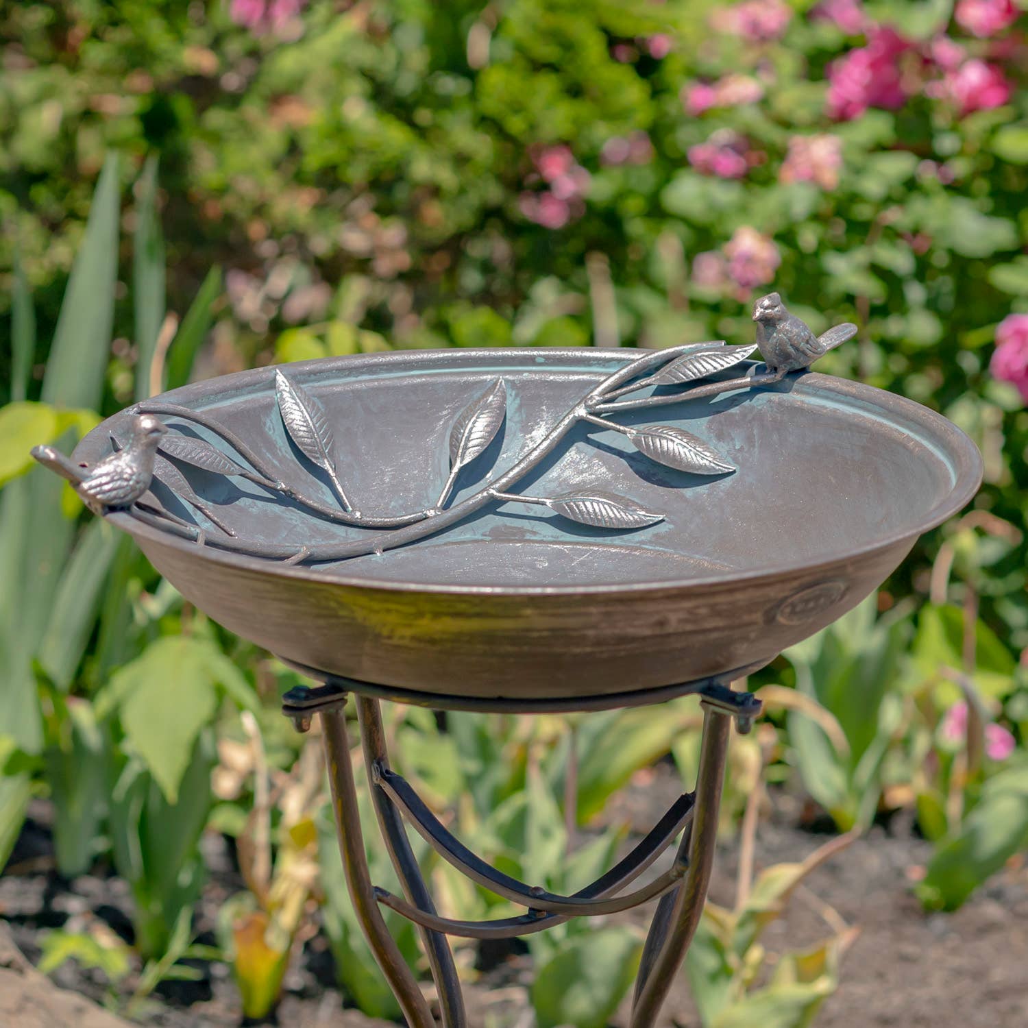Zaer Ltd. International - Wholesale Bird Bath - "Two Birds" Iron Birdbath - 3 Color Options7