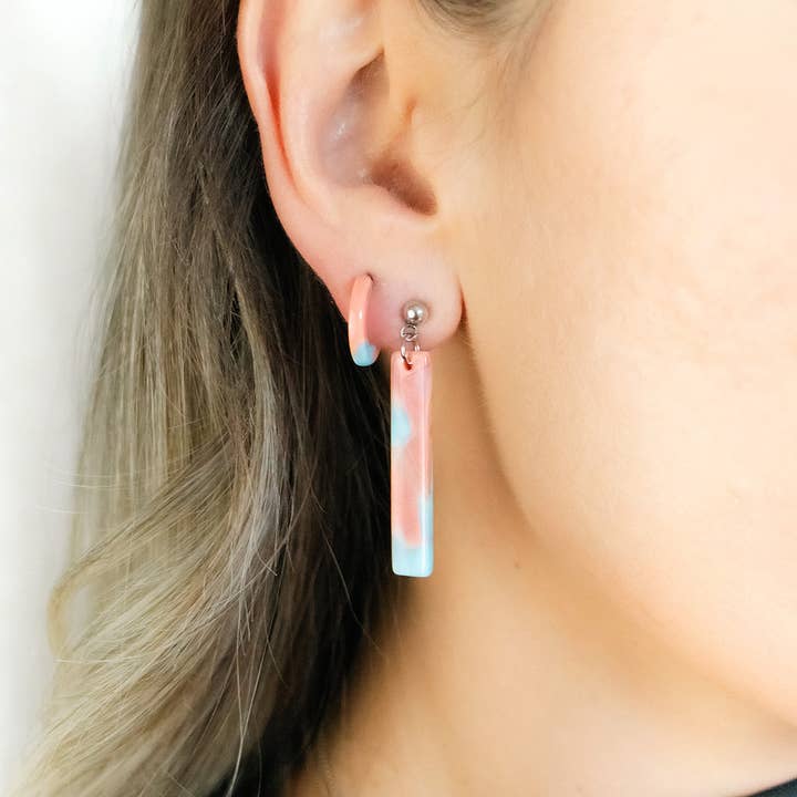 Peach, Pink & Blue Huggie Hoop & Strip Dangle Multipack for wholesale by Amber & Orange