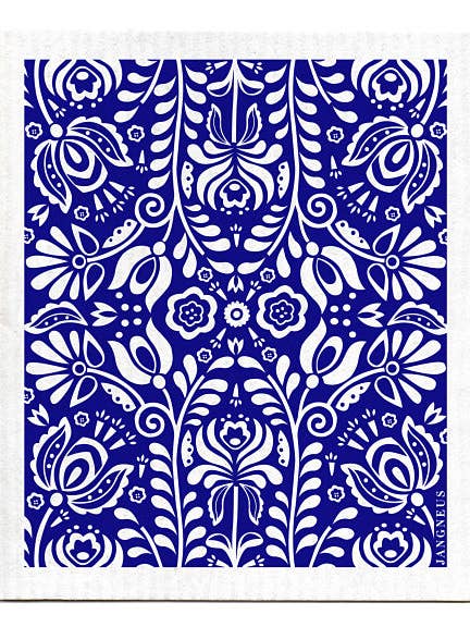 Torchon Suédois - Scandi Bloom - Bleu pour la vente par Jangneus