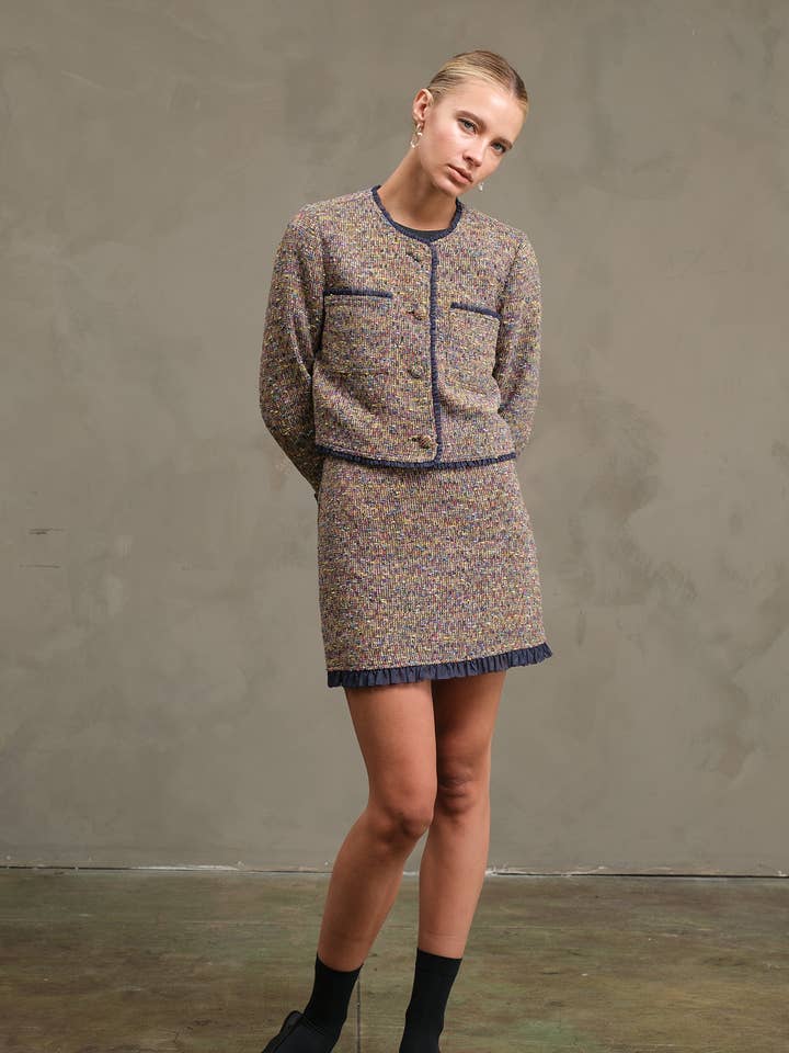 MULTI Tweed Skirt With Organza Detail - RS1007 for wholesale on Faire4