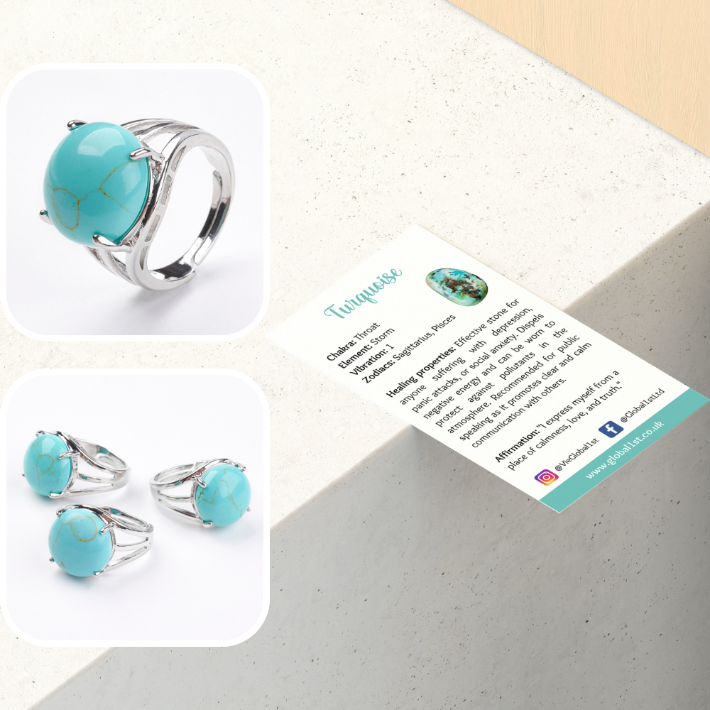 VIE - Vendita all'ingrosso Anelli cocktail/statement - Anello regolabile placcato argento con grande pietra circolare49