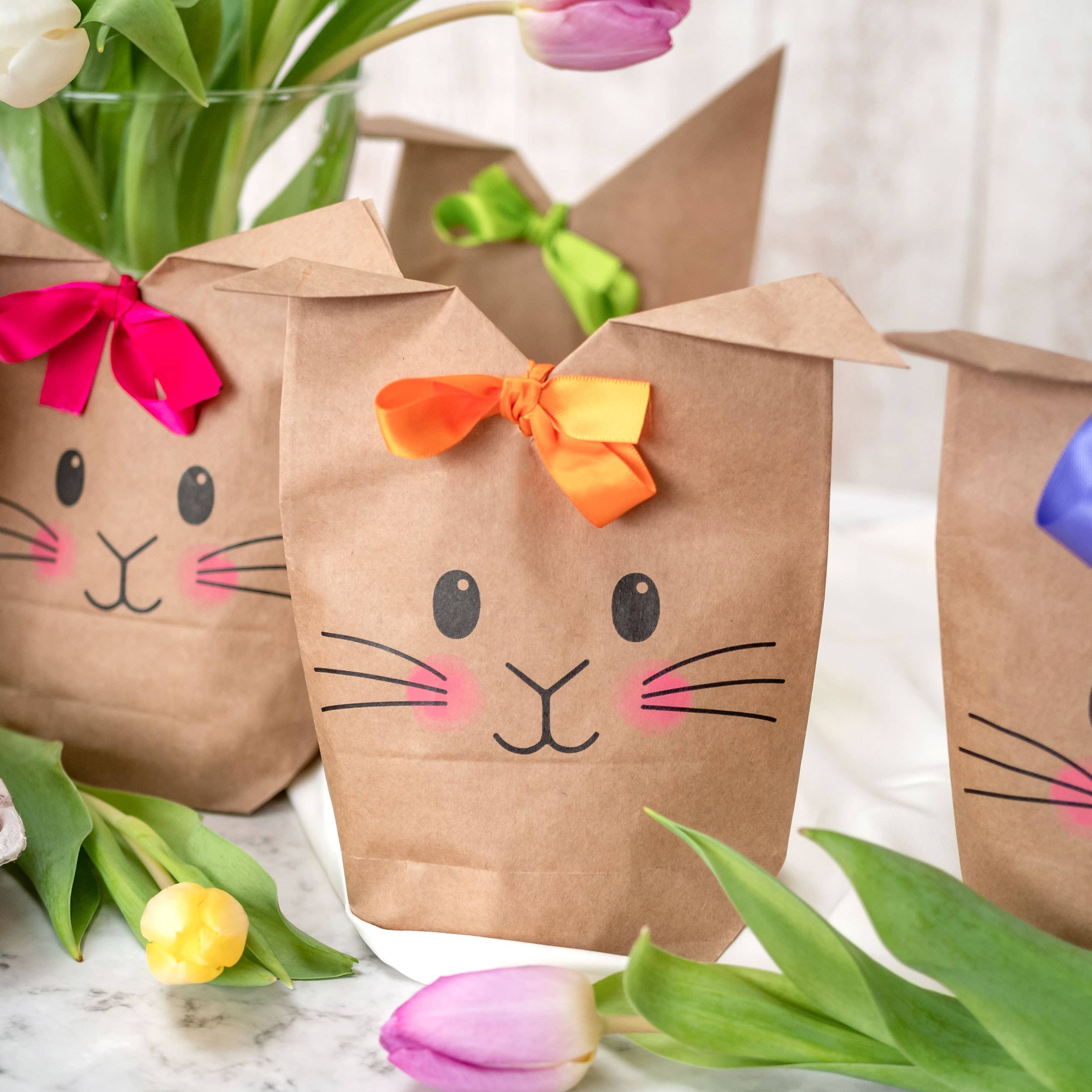 Papierdrachen - Vente Pochette cadeau - Sacs imprimés au motif de Pâques - brun - avec visage de lapin3