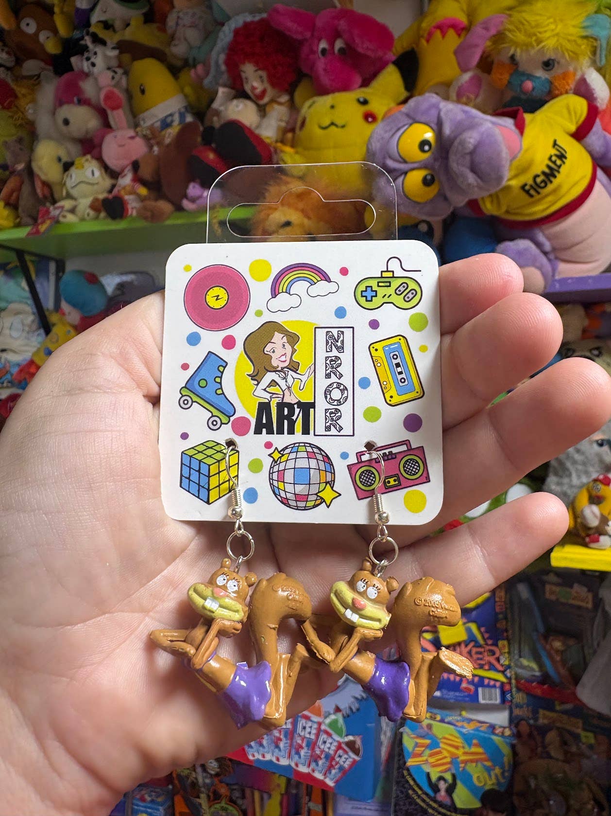 NO RHYME OR REASON ART – wholesale Dangle earrings – Spongebob Sandy Tree Dome Earrings -2005 - Vintage, Upcycled2