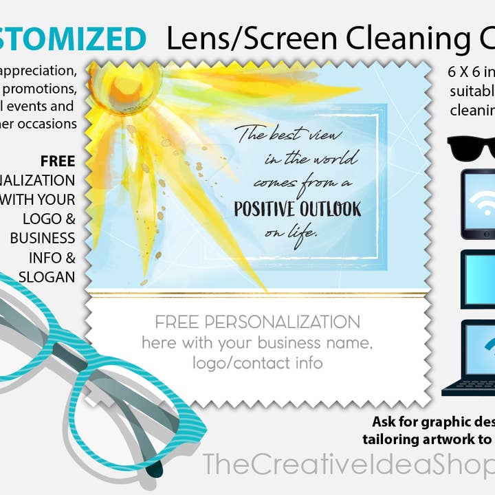 PANNO PER LA PULIZIA DEL VETRO DI MARKETING DI DESIGN CON STAMPA PERSONALIZZATA #8 per la vendita all'ingrosso da parte di The Creative Idea Shop