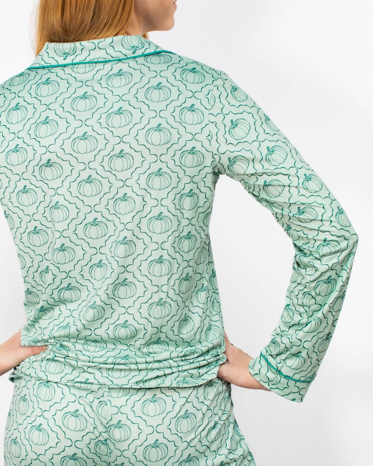 The Royal Standard - Vente Haut de pyjama – femme - Chemise de nuit à manches longues boutonnée Give 'em Pumpkin   Jade clair/Jasper   -Assortie.3