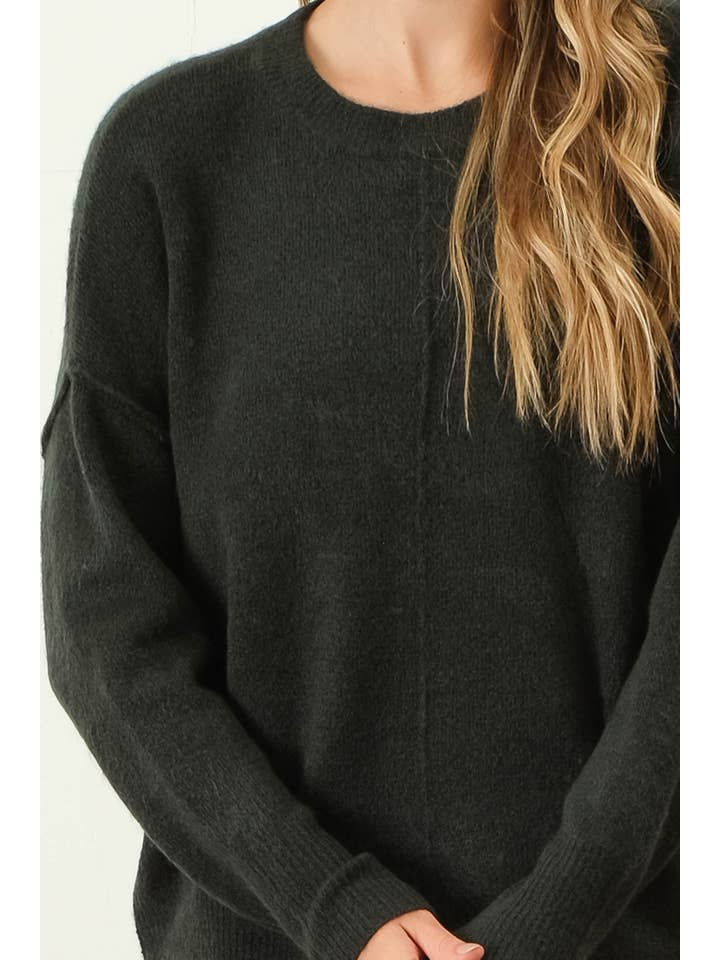 The Workshop Studio - Wholesale Knit Sweater - Women's - SOLID CREWNECK FRONT SEAM KNIT SWEATER