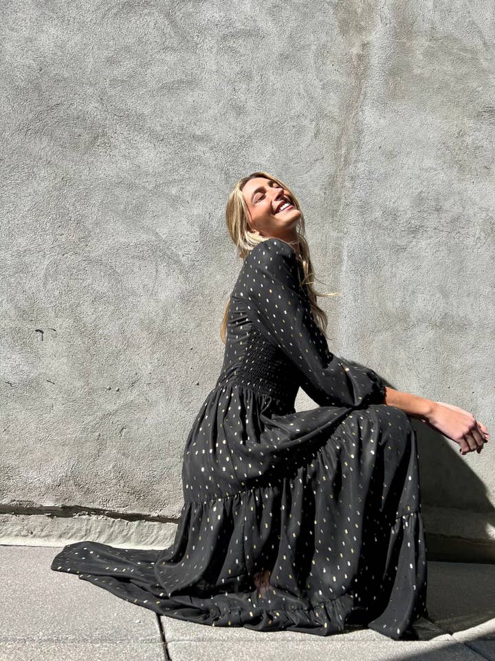 Metallic chiffon gesmokte jurk voor wholesale door Level Collection