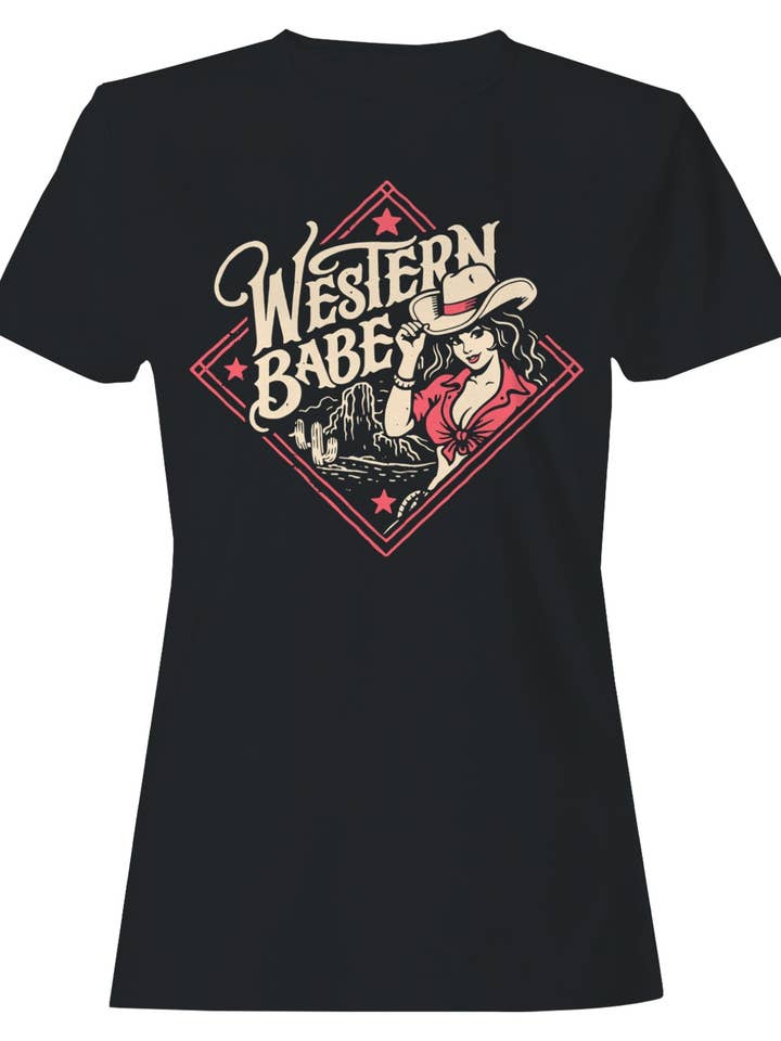 Western Retro Cowgirl Damen-T-Shirt Schwarz für den Großhandel von TShirtGuys.com