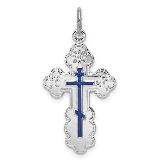 Orthodox Blue Enamel Cross Pendant for wholesale by NYMAN JEWELERS