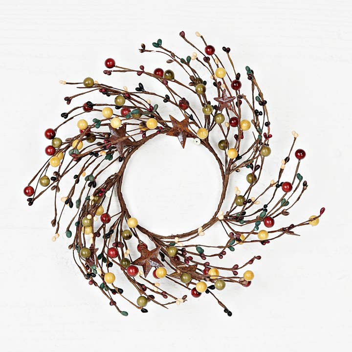 ISB65647-12"(4.5") Wreath-Farmhouse Berry with Rusty Stars for wholesale by Impressive Enterprises, Inc.