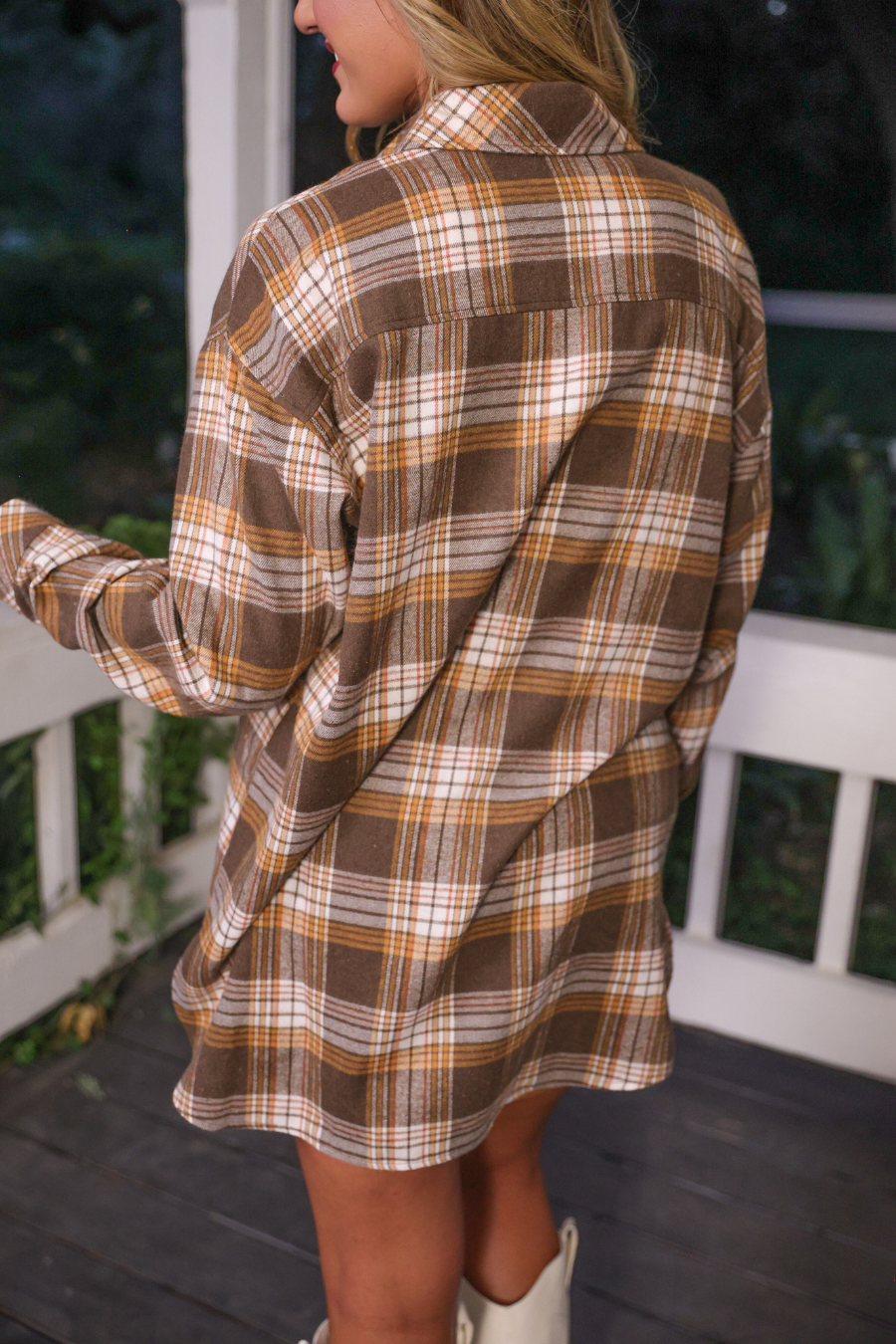 Lola Flannel Tunic Top- Brown for wholesale on Faire5