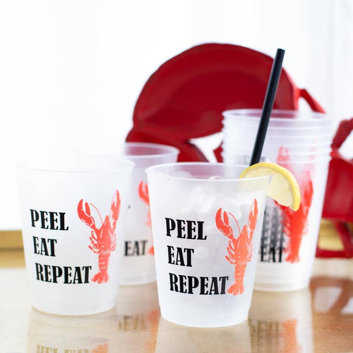 Peel Eat Repeat Party Cups Frosted/Black/Red 16oz Set of 10 for wholesale by The Royal Standard
