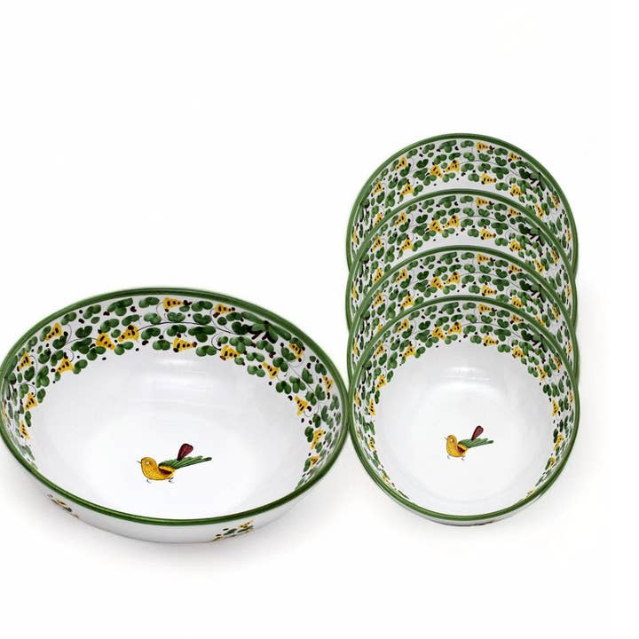 ARABESCO VERDE DERUTA: Five Pieces Pasta/Salad Bundle for wholesale by Artistica - Deruta of Italy