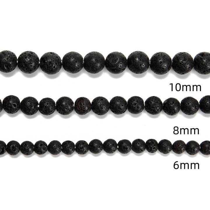 CRCBEADS - Vendita all'ingrosso Perline - Perle rotonde in pietra di roccia lavica nera naturale 4mm 6mm 8mm 10mm 12mm filo da 15,5"3