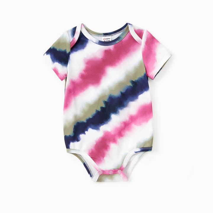 Multi color Family Matching Tie-Dye Diagonal Striped Tee or Dress for wholesale on Faire