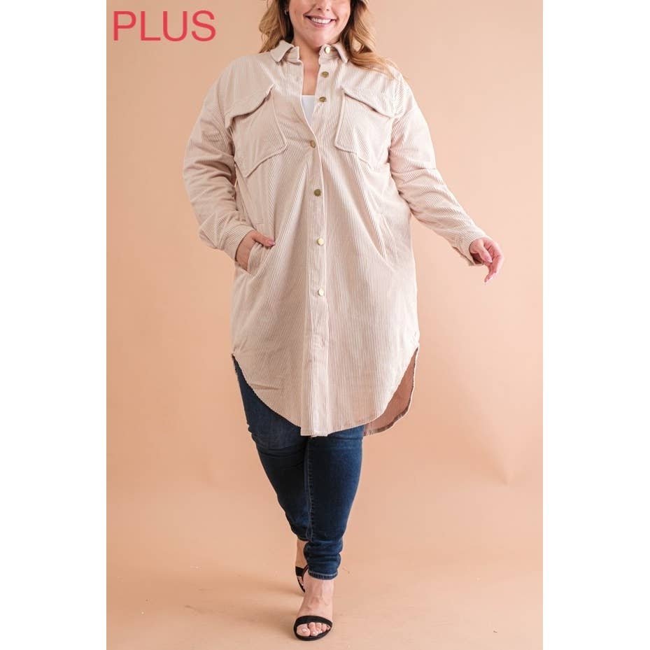 Coloring You - Wholesale Shirt Jacket/Shacket - Women's - PLUS CORDUROY BUTTON UP LONG SHACKET7