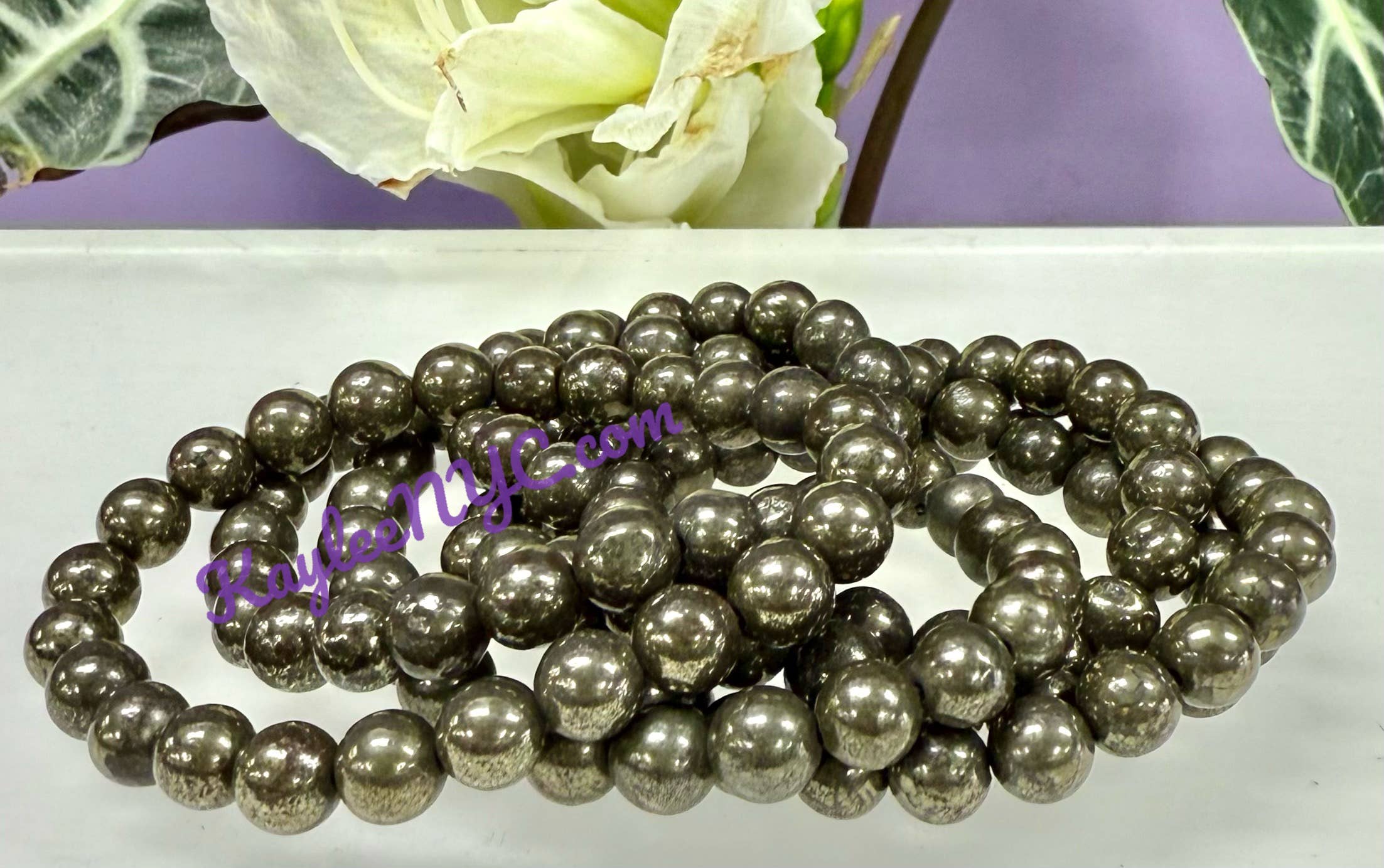 KayleeNYC - Wholesale Beaded Bracelet - Natural Pyrite 8mm 7.5” Crystal Healing Stretch Bracelet7
