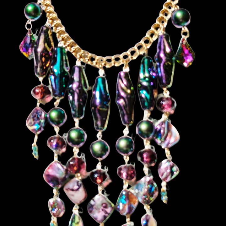 Gay Isber Designs - Wholesale Bib Necklace - Unique Vintage-Inspired Bib Purple Green Necklace with 1970s Austrian AB Acrylic Beads and Swarovski Crystals - One-of-a-Kind Design by Sugar Gay Isber11