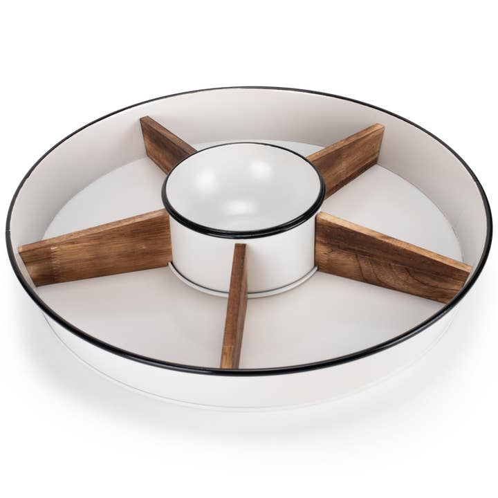 Wood White 16 in Metal Enamel Divided Chip Dip Tray for wholesale by DEMDACO
