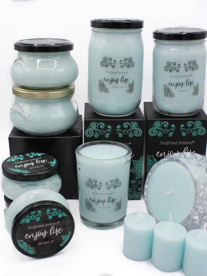 Blue Water Scented Candles by Enlightened Ambience for wholesale by Enlightened Ambience