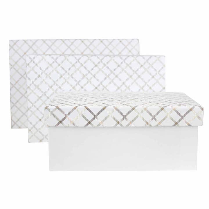 Caixas de Presente Retangulares Brancas Artesanais com Padrão Axadrezado - Conjunto de 3 por atacado de Emartbuy