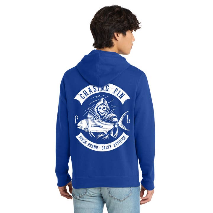 Sweat à capuche en polaire Saltwater Reaper Bleu pour la vente par Chasing Fin