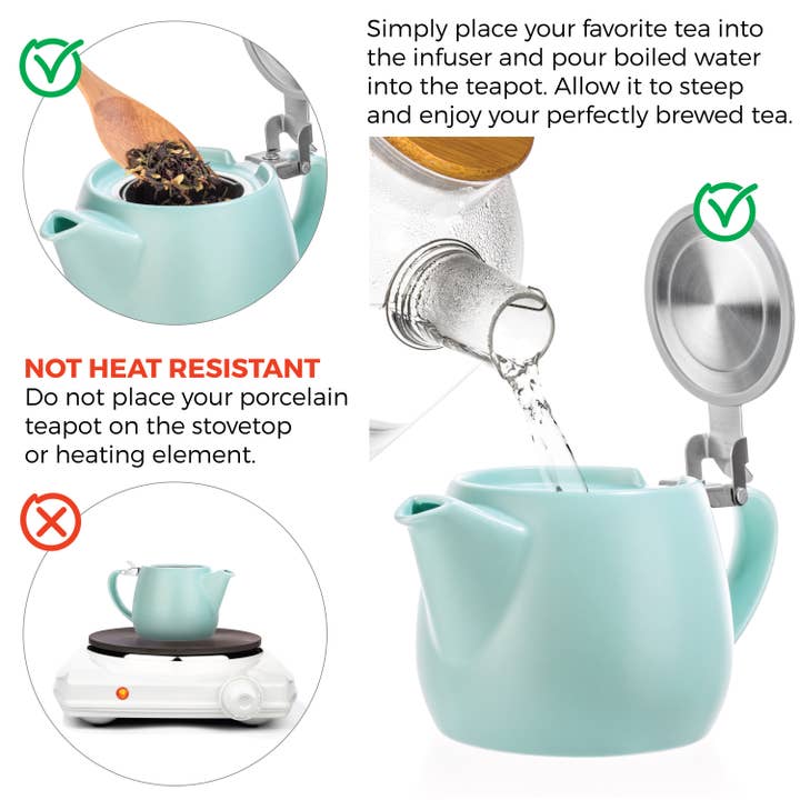 TEALYRA / LUXBE - Wholesale Tea Pot - Pluto Turquoise Porcelain Teapot 18.2oz