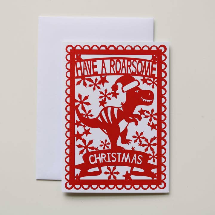 Gedruckte Karte „Roarsome Christmas“, A6, Kopie für den Großhandel von pogofandango