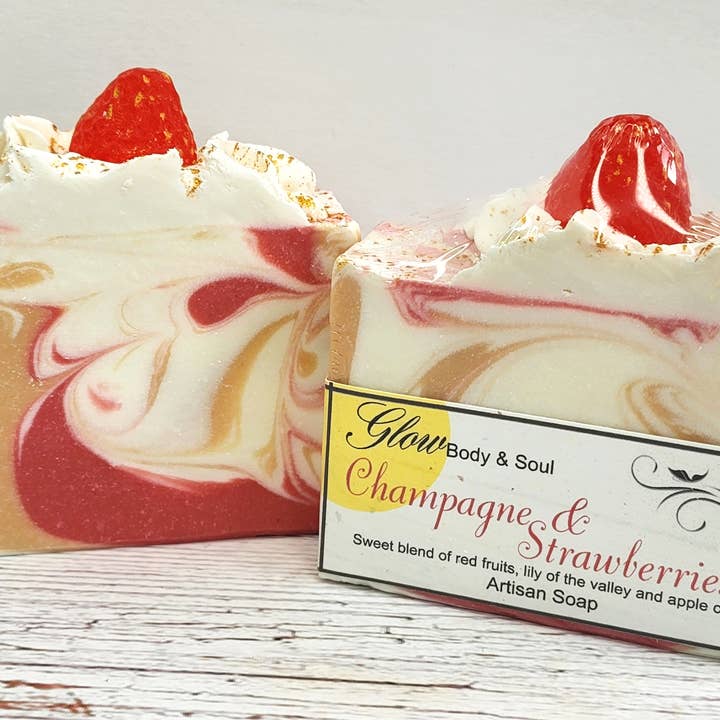 Glow Body and Soul - Wholesale Bar Soap - Champagne and Strawberries Soap Handmade Cold Process Vegan Soap