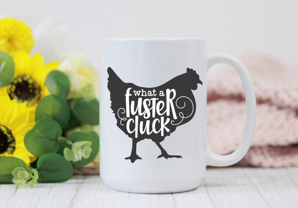 Prairie Chicken Sticker Shop & Gifts - Wholesale Coffee Mug - What A Fluster Cluck Chicken 15oz Coffee Mug  1