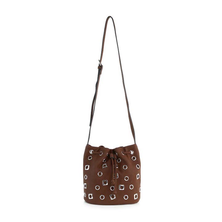 Rivited Drawstring Hobo Shoulder Bag for wholesale by Handbag Express