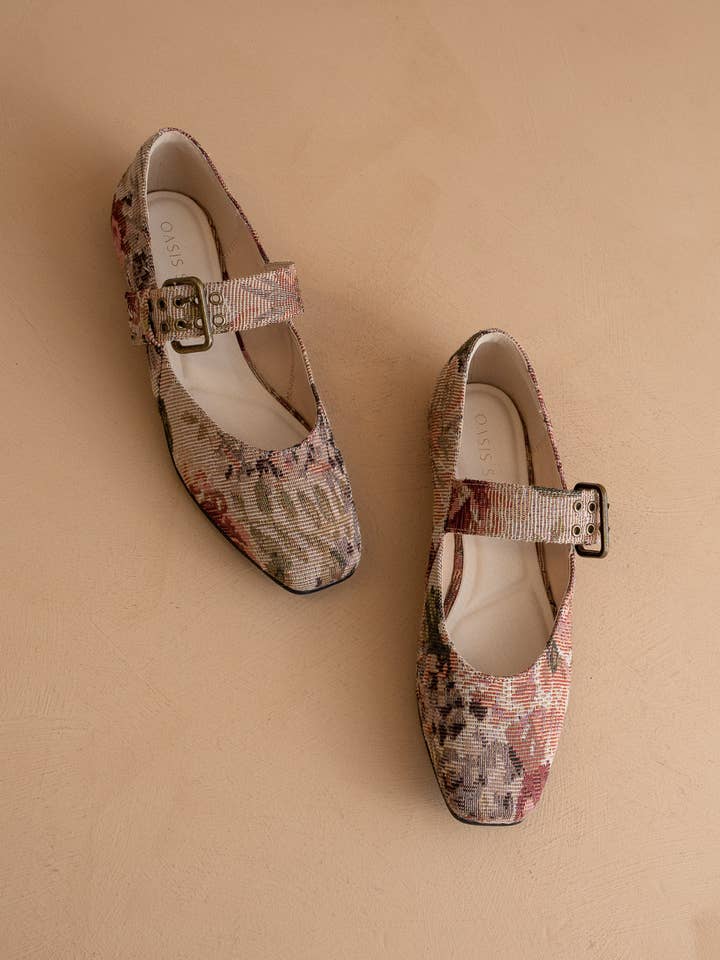 The Soho | Mauve Tapestry Ballet Flat with Buckle for wholesale on Faire2