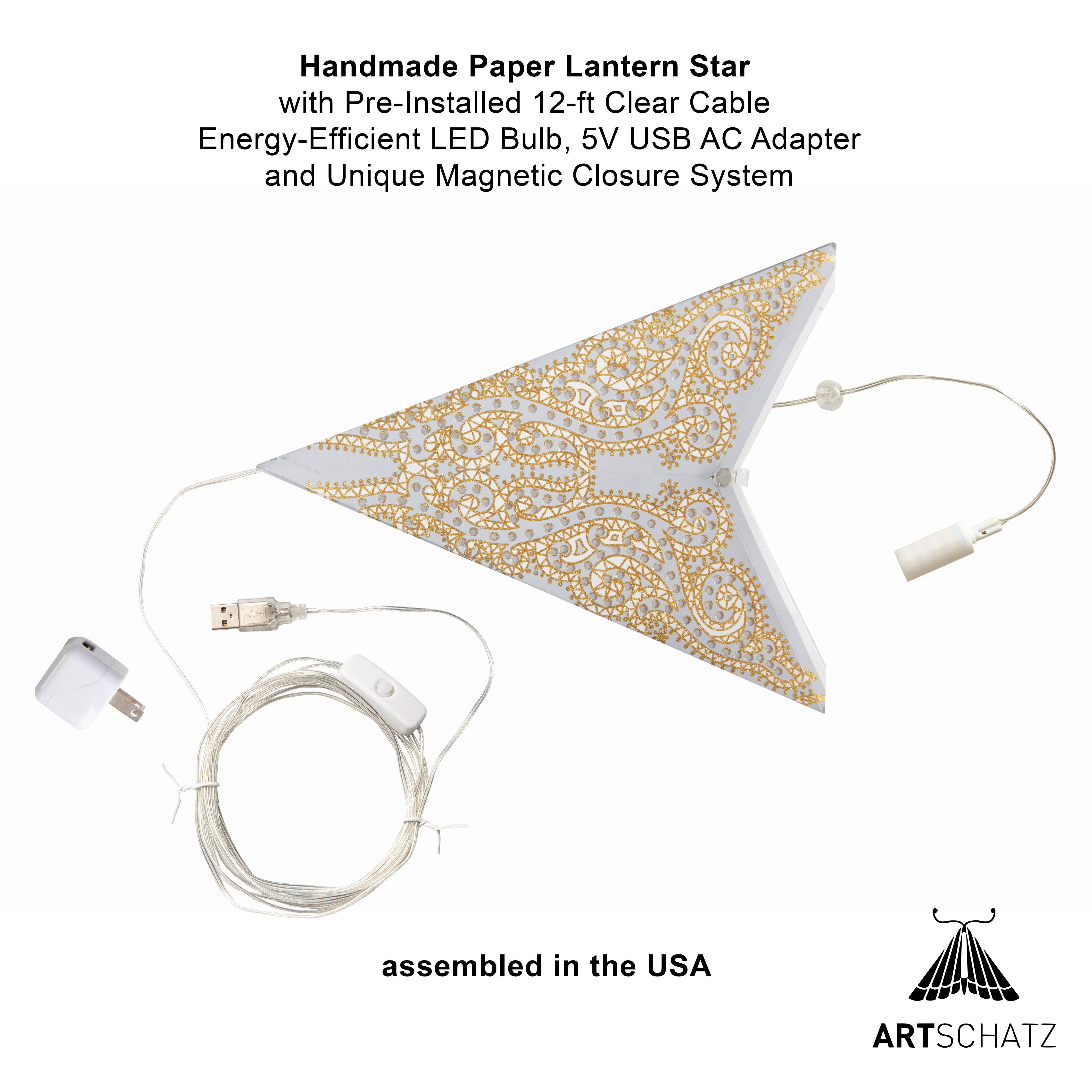 Artschatz LLC - Venta al por mayor Lámpara/farol de papel - Linterna Gaudí con 5 puntas, 24 pulgadas, papel gris y blanco2