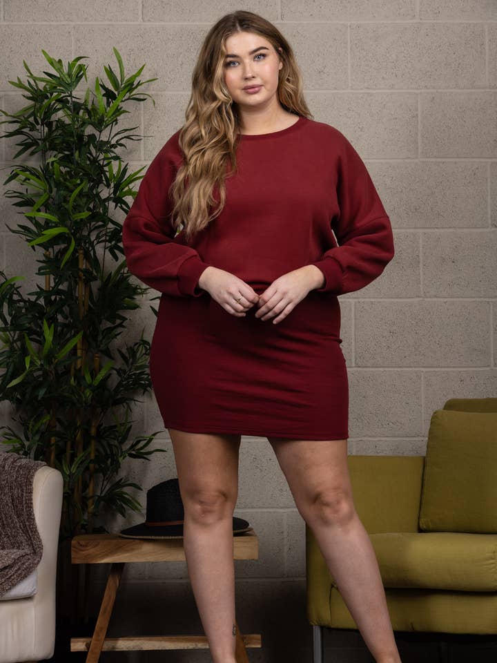 BURGANDY RIBBED STITCH DOLMAN PLUS SIZE SWEATER S7-D1132P-2 for wholesale on Faire0