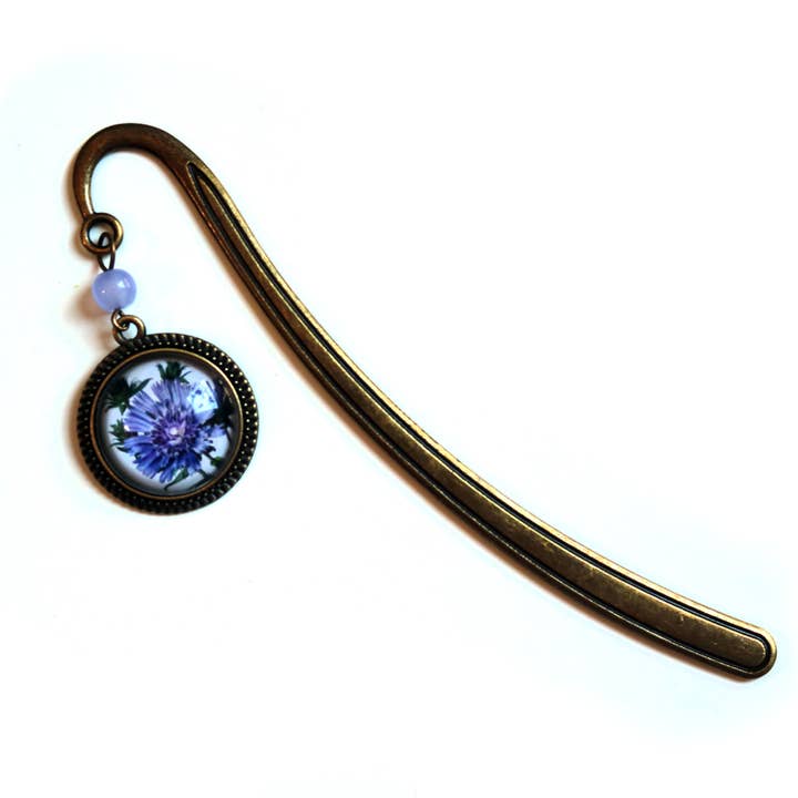 The Divine Iguana - Wholesale Bookmark - Purple Aster Flower Bronze Bookmark3