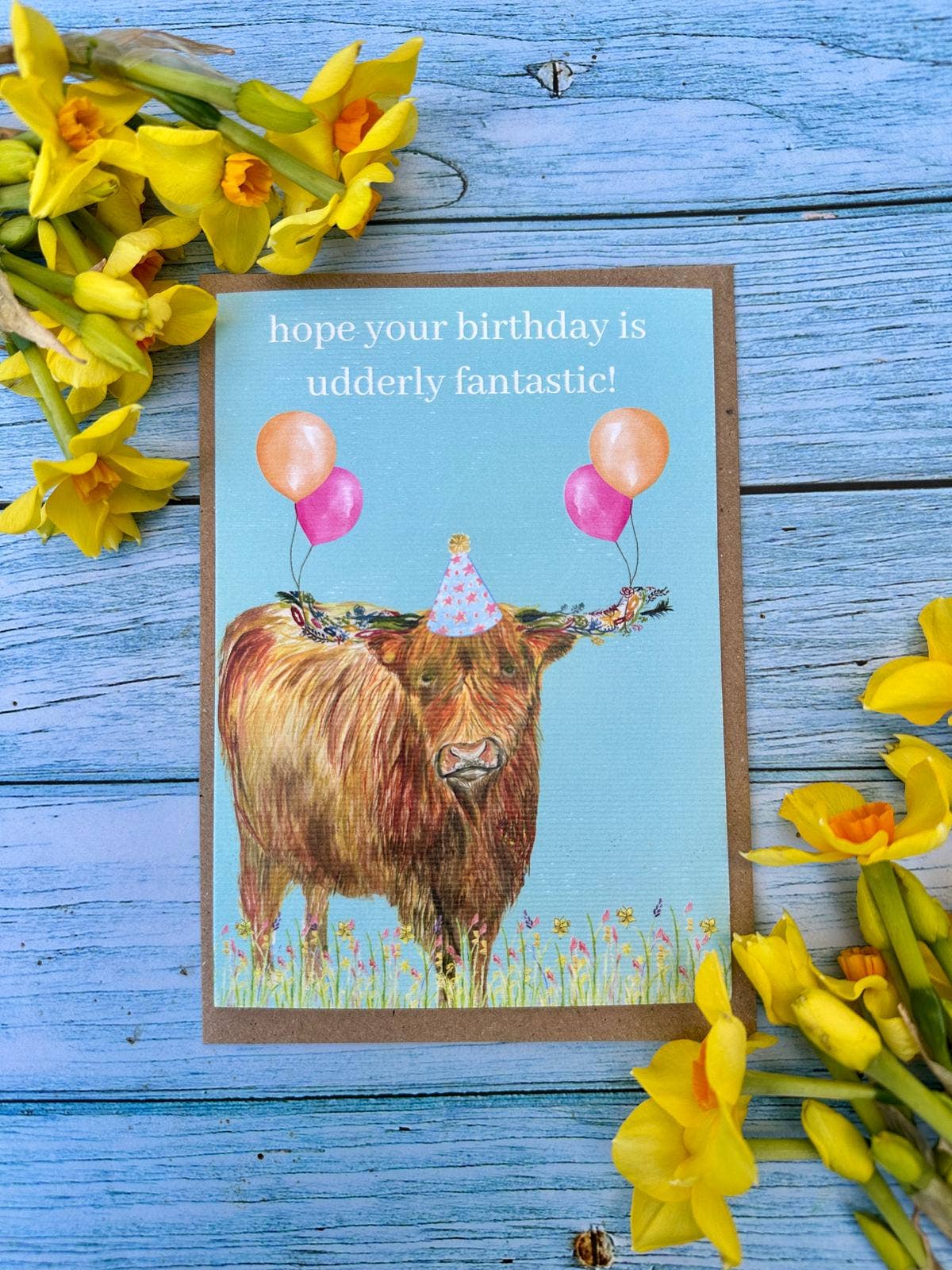 Jen Winnett Eco Artist – wholesale Birthday card – Highland Cow Birthday | Eco Friendly Card Cute Colourful2