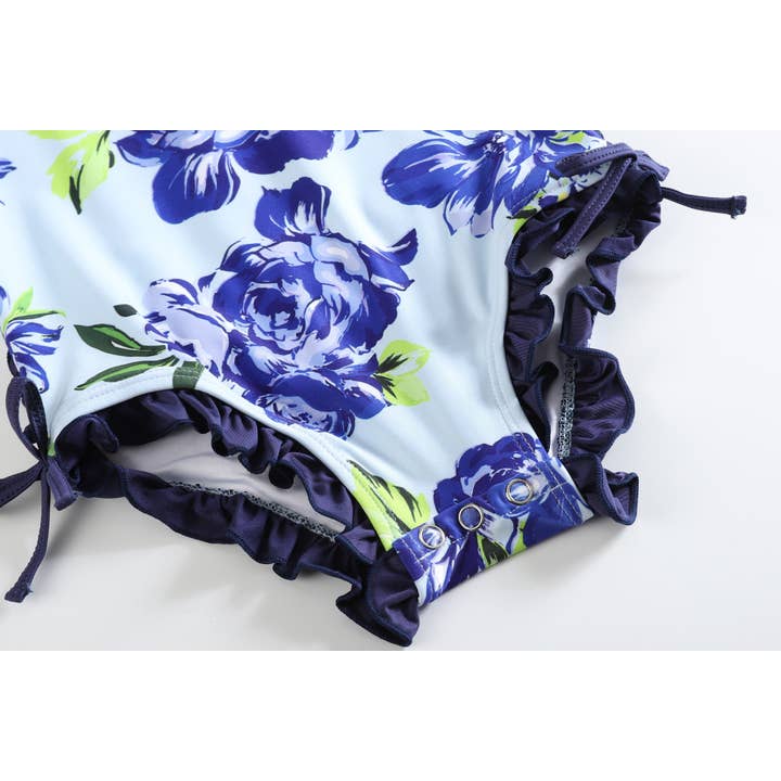 Lil Cactus - Wholesale One Piece Swimsuit - Kids - Special Purchase - Blue Rose Long Sleeve Ruffle Swimsuit