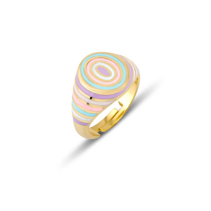Adjustable Multi Pastel Color Enamel Sterling Silver Signet Ring for wholesale by Spero London