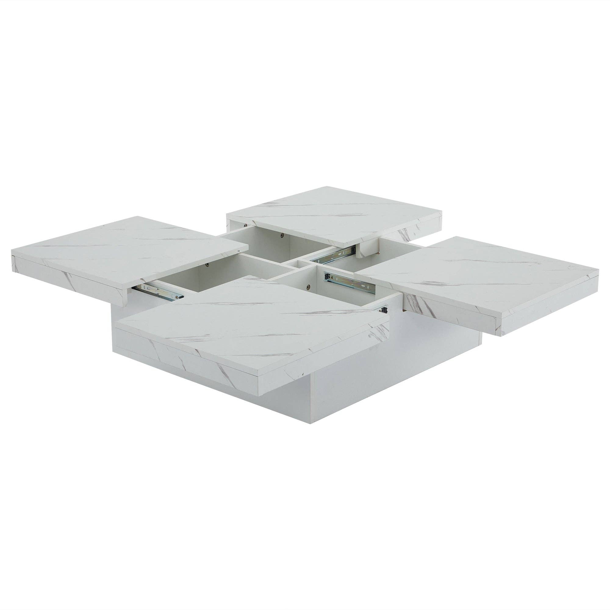 Urban Meuble - Wholesale Side Table - Modern white square coffee table with marble effect, 4 drawers, sliding top 90x90x25cm KHEKRIED38