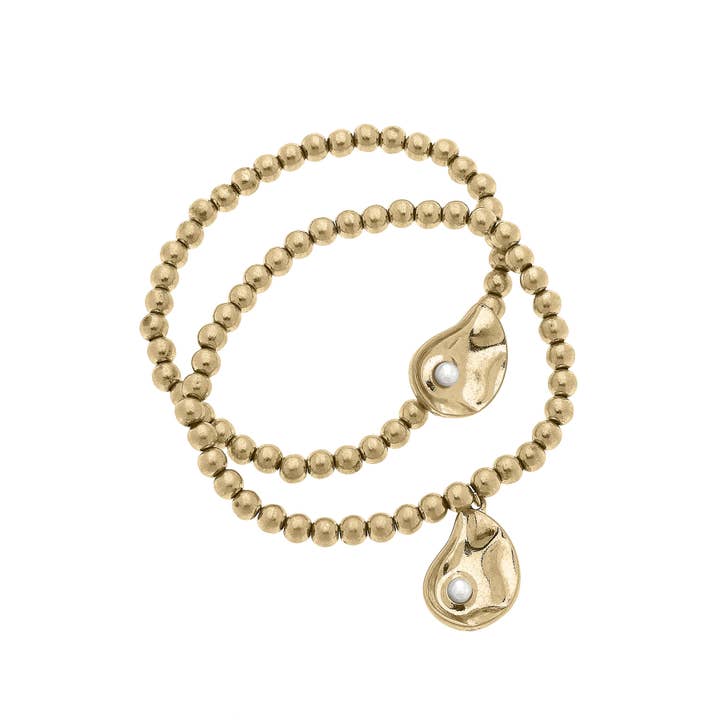 Canvas Style - Wholesale Beaded Bracelet - Helene Oyster & Pearl Ball Bead Bracelet Set (2)