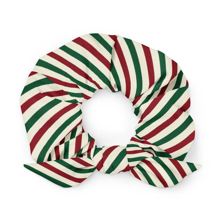 Vintage Christmas Stripe Recycled Fabric Hair Scrunchie for wholesale by Merry May