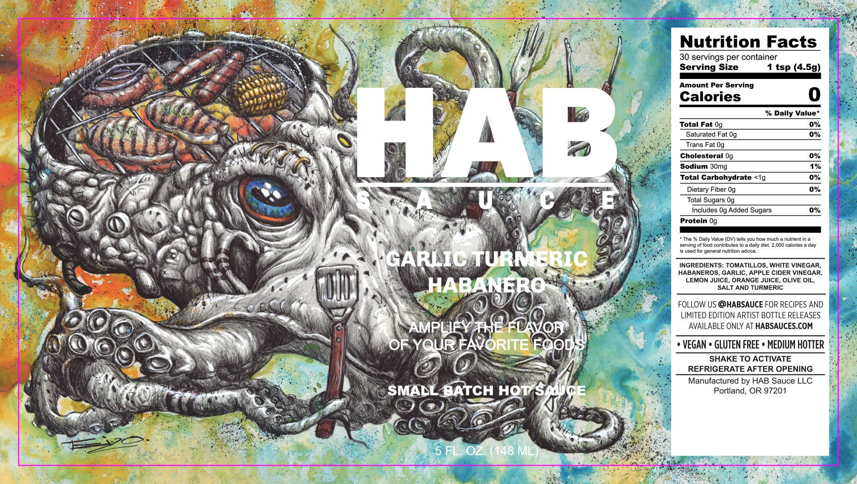 HAB Sauce – Großhandel Scharfe Soße – Knoblauch Kurkuma Habanero HAB Sauce Scharfe Soße 148 ml (5 oz.)1