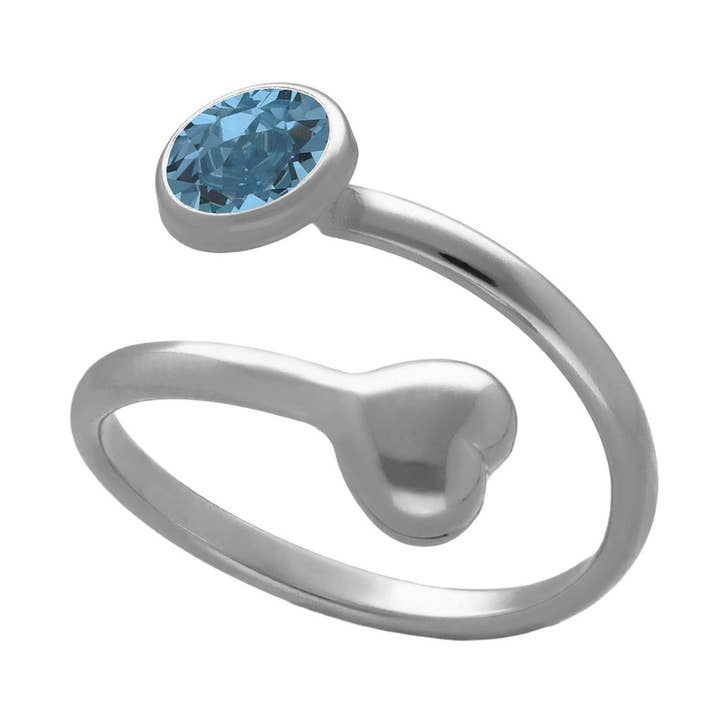 Anillo ajustable Muá corazón con cristal en plata baño rodio para venta al por mayor de Victoria Cruz