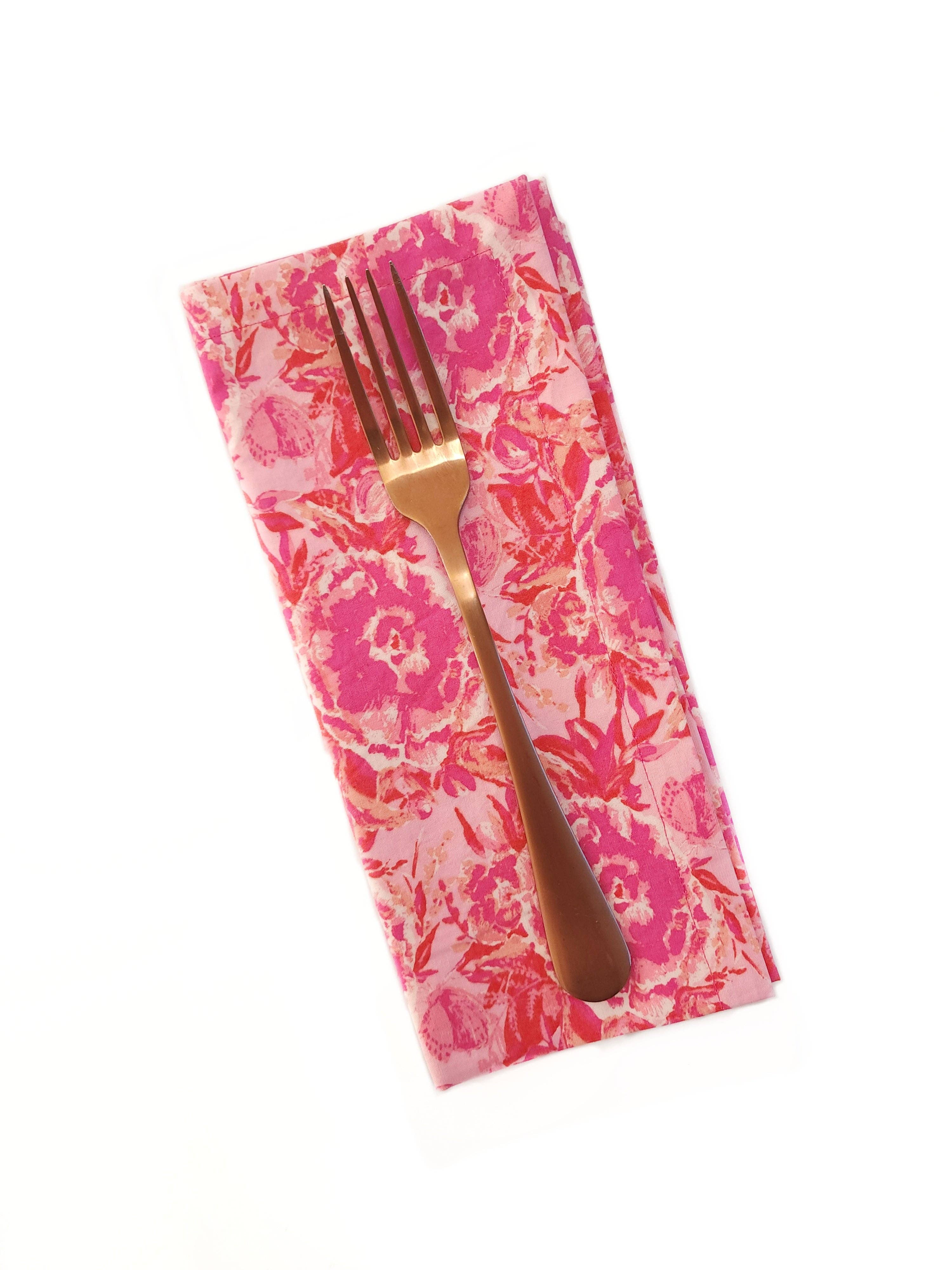 90 West Linen Co. - Wholesale Dinner & Cloth Napkin - Maximalist Pink Floral Cloth Napkins, Set of 46