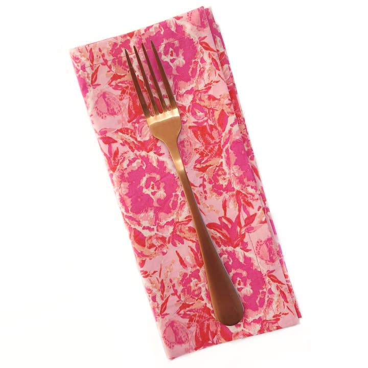 90 West Linen Co. - Wholesale Dinner & Cloth Napkin - Maximalist Pink Floral Cloth Napkins, Set of 46