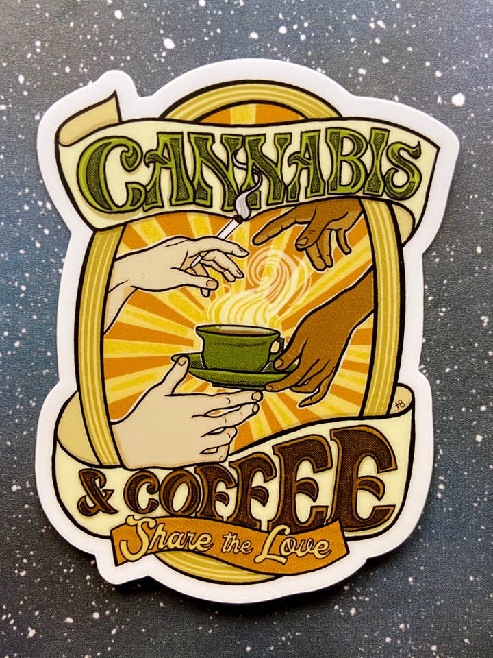 Autocollant en vinyle - Cannabis et café pour la vente par The Red Swan Shop