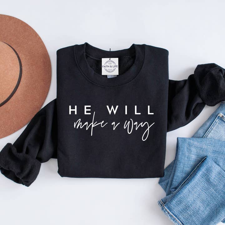 Faith & Life Christian Brands – wholesale Graphic sweatshirt – Women’s – Isaiah He Will Make A Way New Year Bible Verse Crewneck3