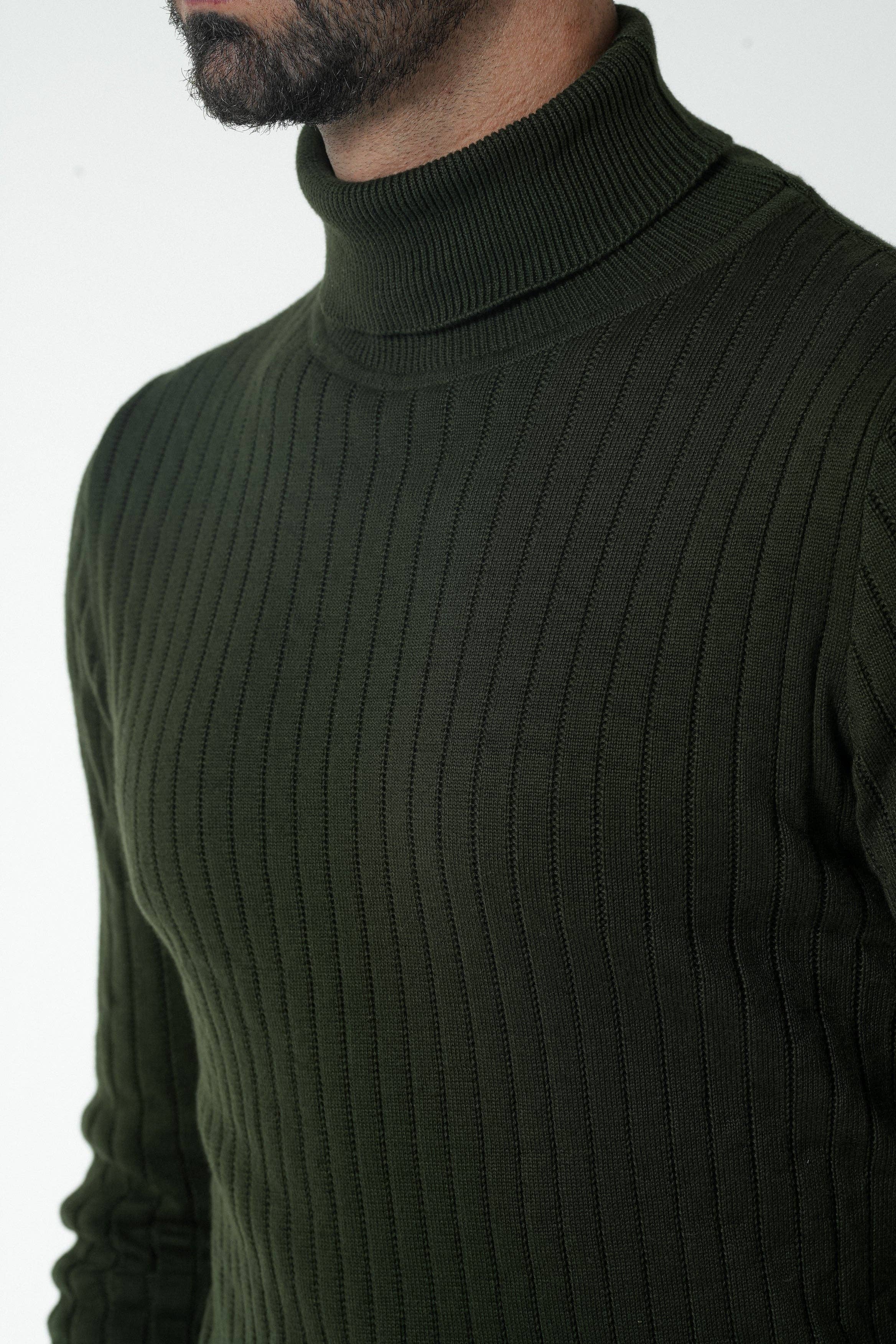 DONATO - Wholesale Knit Sweater - Men's - Green Ribbed High Neck3