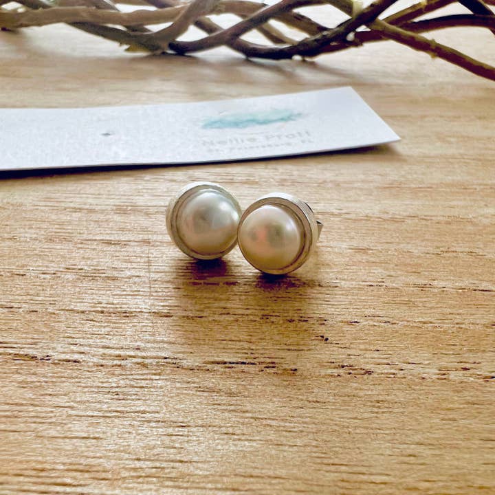 Cult Classic freshwater pearl stud earrings for wholesale by Nellie Pratt Artisan Jewelry